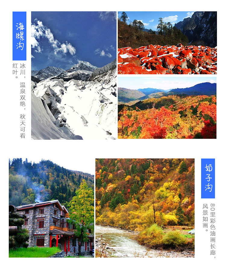 金秋系列：海螺沟新都桥丹巴美人谷金川达古冰川黑水彩林赏秋7日游_05