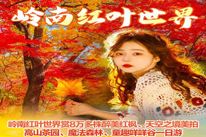 每周六日：岭南红叶世界赏醉美红枫、天空之境美拍、高山茶园、魔法森林、童趣咩咩谷一日游