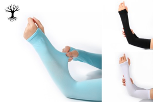 荒野防晒加长加大冰袖男女防紫外线夏季户外登山徒步钓鱼露营袖套透气高弹简约纯色针织冰丝袖