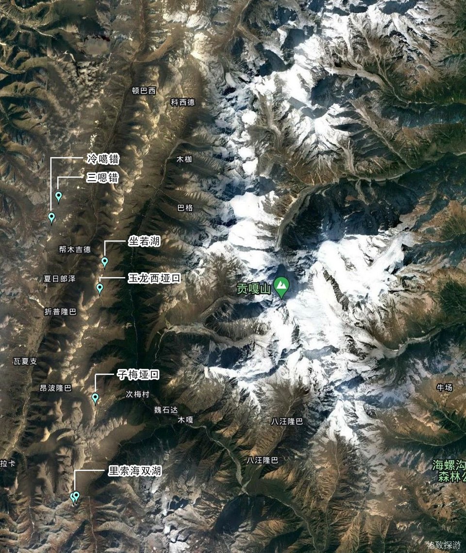 贡嘎五湖，路线地图