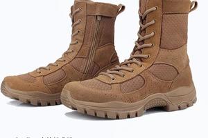 21式棕色作战靴春夏款真皮靴拉练户外作战训靴防水防穿刺侧拉链户外鞋