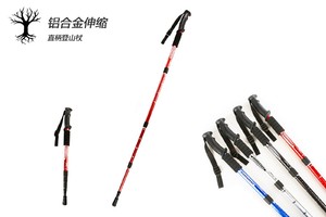 荒野四节直柄登山杖户外旅游手杖徒步杖铝合金伸缩杖泥托钨钢杖尖适应全地形DS8002