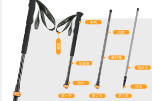 LACAL登山杖碳素纤维铝合金超轻伸缩手杖多功能外锁扣徒步棍德国登山杖