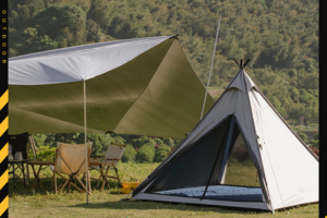 【超值组合】MOBIGARDEN牧高笛户外露营休闲山居黑胶防晒防雨金字塔帐篷天幕组合NX205610