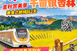 清远急收！10月26-27日【悬浮列车】初秋限定美景 |最美欧家梯田·国家石漠公园银杏林·瑶族博物馆·美食之旅纯玩2天