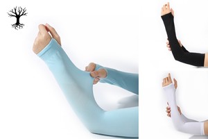 荒野防晒加长加大冰袖男女防紫外线夏季户外登山徒步钓鱼露营袖套透气高弹简约纯色针织冰丝袖