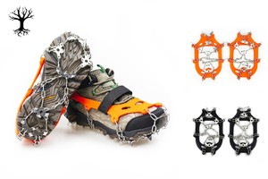 荒野户外冰爪24齿不锈钢雪地防滑鞋套雪爪攀岩装备送布袋和绑带双链设计优质钢钉冰抓登山鞋钉链