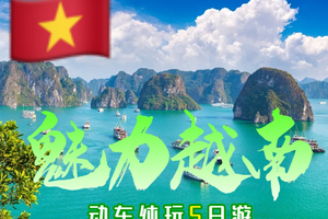 【越南动车5日纯玩之旅】女神节特惠，乘五星游轮打卡“海上桂林”下龙湾+首都河内+神秘吉婆岛，感受越北风情