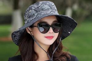 夏季帽子女迷彩太阳帽女士户外骑车钓鱼登山运动遮阳防晒渔夫盆帽