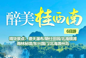 暑假！【醉美桂西南6日游】 7-8月：南宁集合，德天瀑布/明仕田园/北海银滩 雨林秘境/东兴国门北海涠州岛