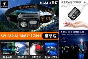 荒野头灯充电超长续航强光感应徒步夜爬露营HL23-S