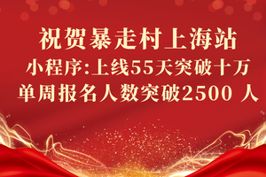 喜讯！小程序上线55天用户突破十万！ 单周报名人数突破 2500 人！平均每 250 个上海人就有一个关注了我们