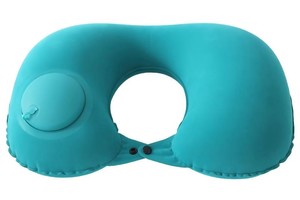 植绒充气u型枕按压充气便携旅行护颈枕火车飞机枕户外旅游充气枕