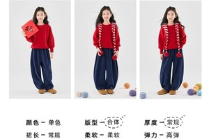 moonkids童装女童红色毛衣套装儿童冬季圣诞本命年穿搭新年两件套