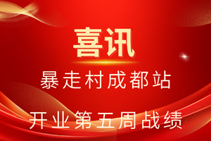 喜讯！！暴走村成都站开业第五周战绩！！！