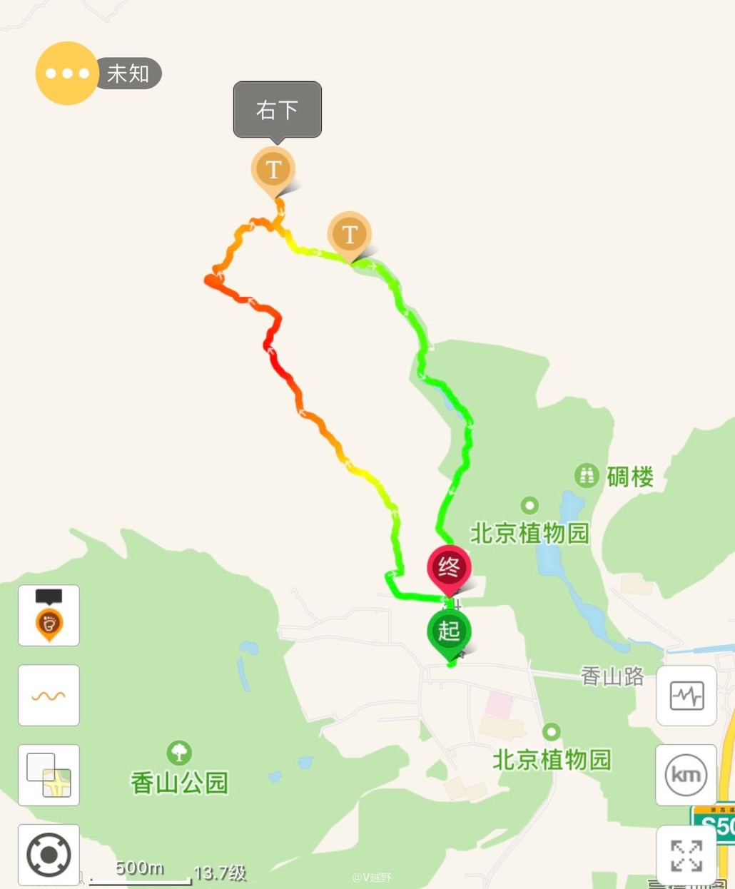 香山徒步路线导航图图片