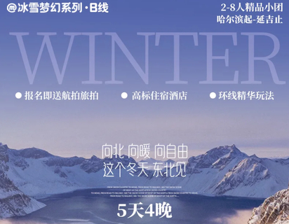 11.11前下单立减200【冰雪梦幻B线5天】11-2月：2-8人小团丨横跨东北两省+亚雪公路+童话雪乡+滑雪3小时+冰雪画廊
