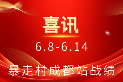 喜讯！！【暴走村成都站】6.8-6.14日战绩突破来啦！！！